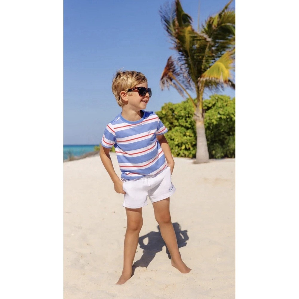 The Beaufort Bonnet Company Carter Shirt Barbados Blue Red Stripe Boys Sz 12